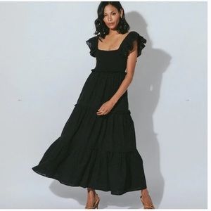 Cleobella Marilyn Ruffle Sleeved Ankle Maxi Dress in Black. Size XS